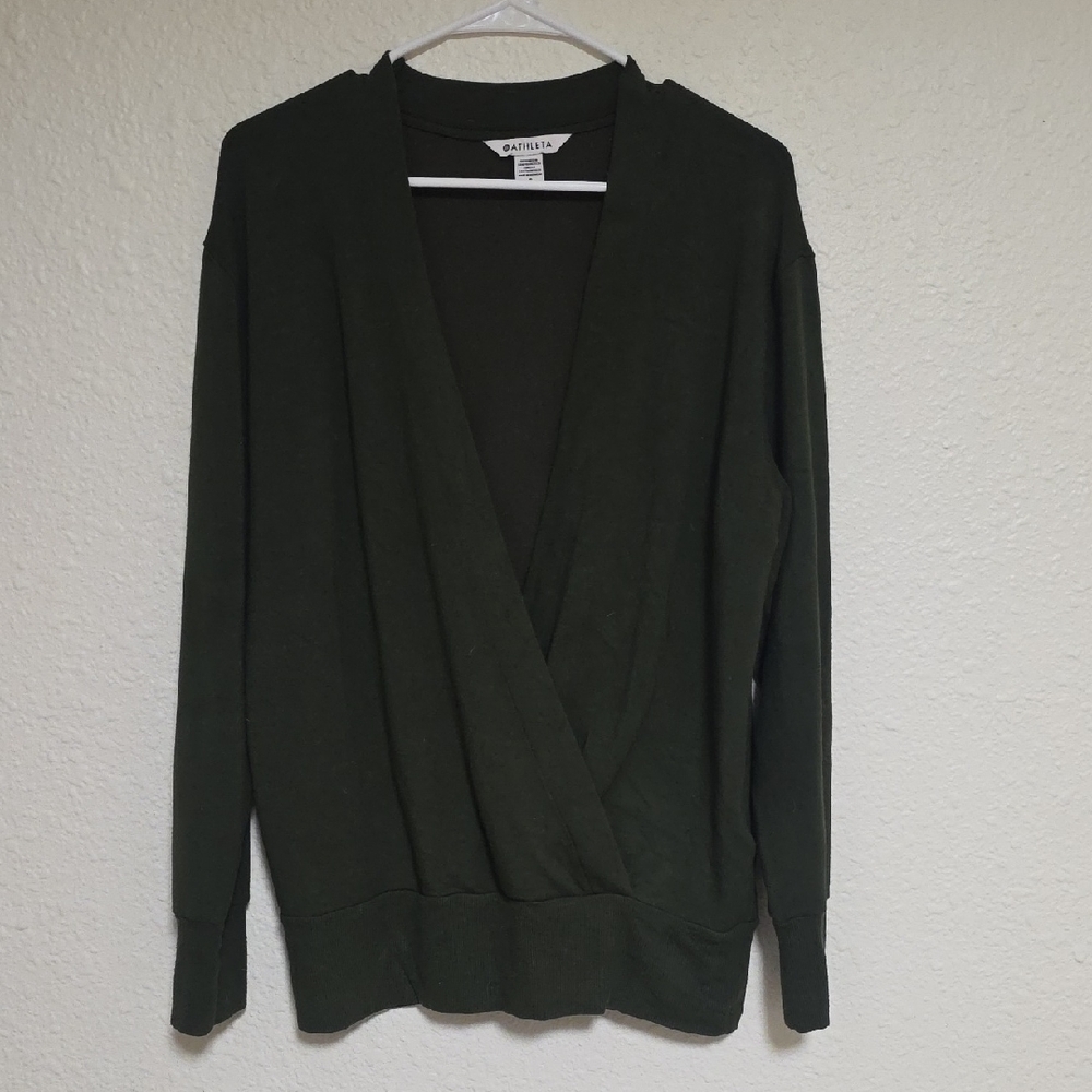Athleta Olive Open Front V-Neck Sweater